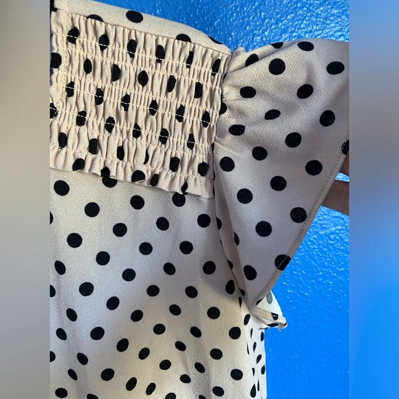 Adrianna Papell Short Sleeve Blush W/Polka Dot Top. Stretch, No Iron. Size Large - Picture 5 of 8